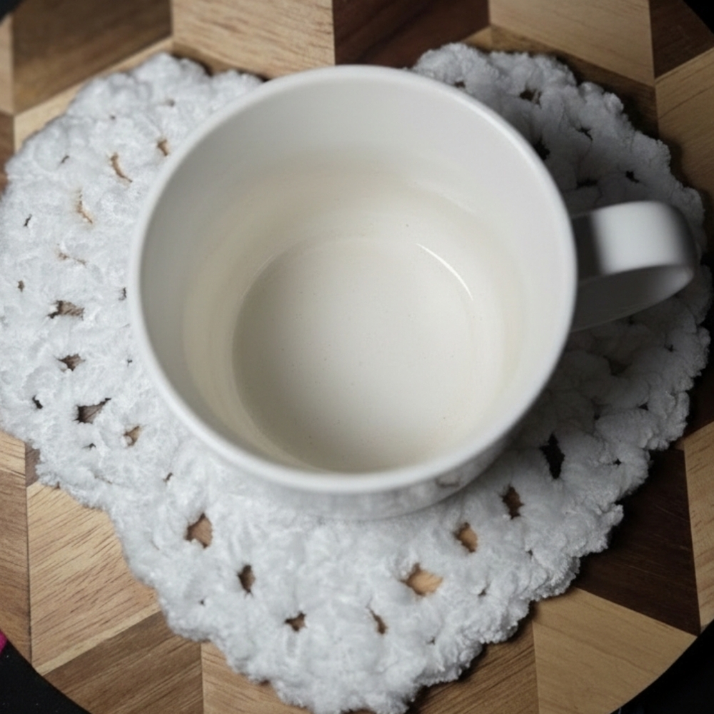 White Crochet Heart Coaster